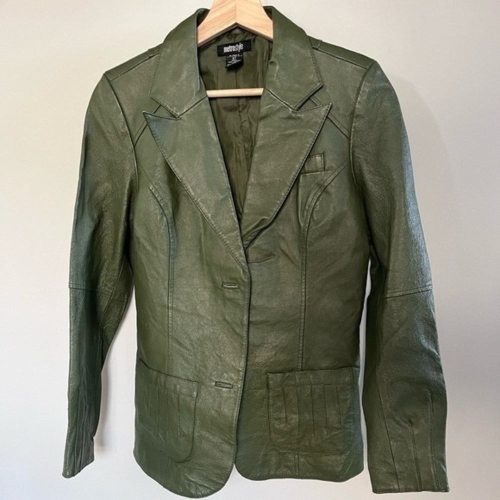 Metrostyle Dark‎ Green Leather Military Jacket – Olive Genuine Leather Blazer